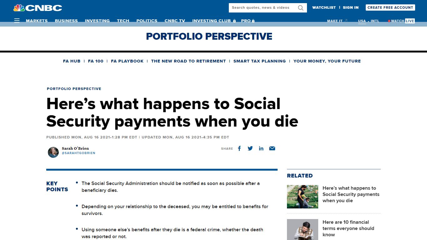 Here's what happens to Social Security payments when you die - CNBC