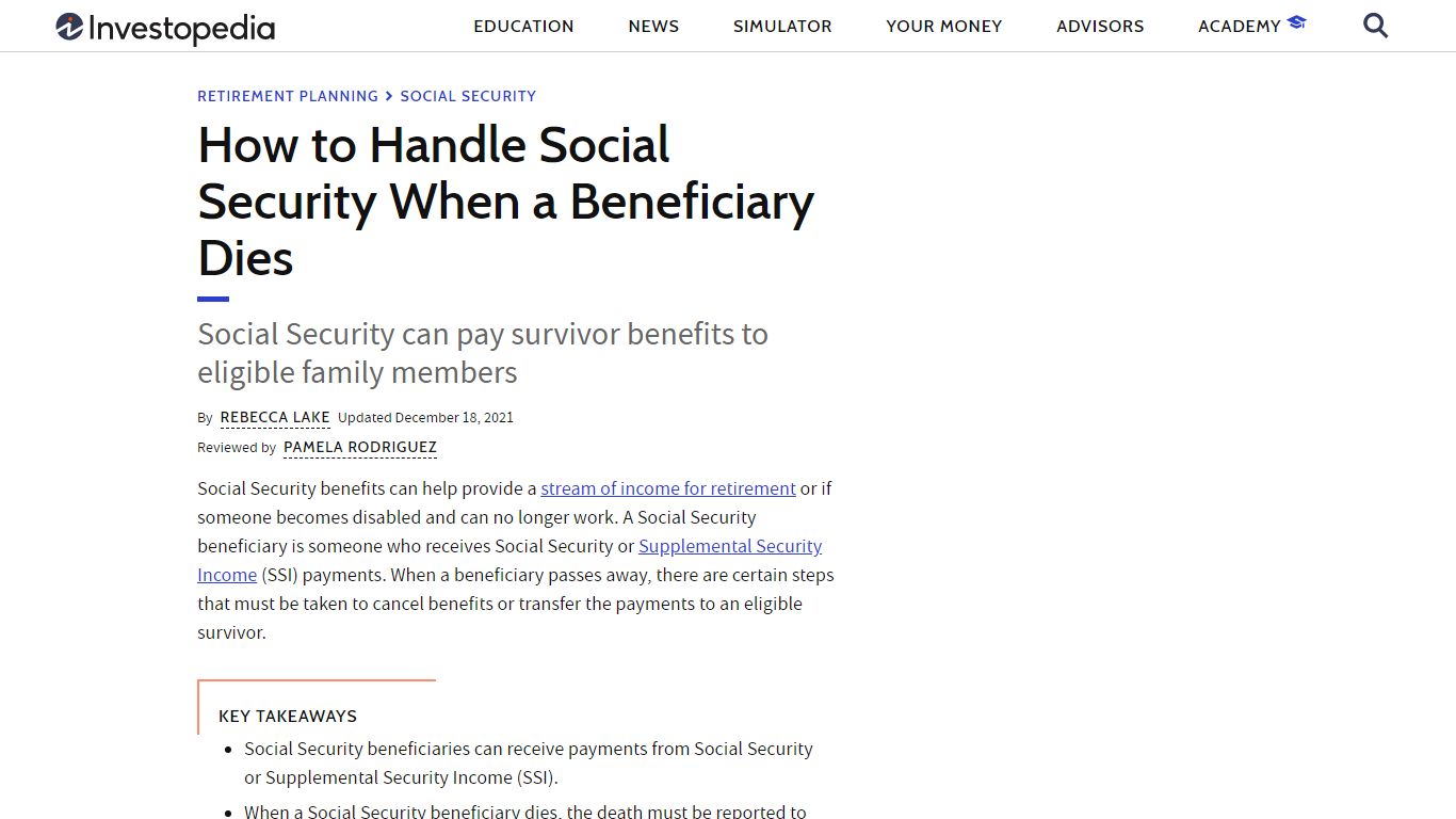 How to Handle Social Security When a Beneficiary Dies - Investopedia